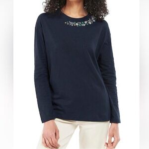Barbour Coast To Country Amberley Embroidered Floral Long Sleeve Tee Top US 14